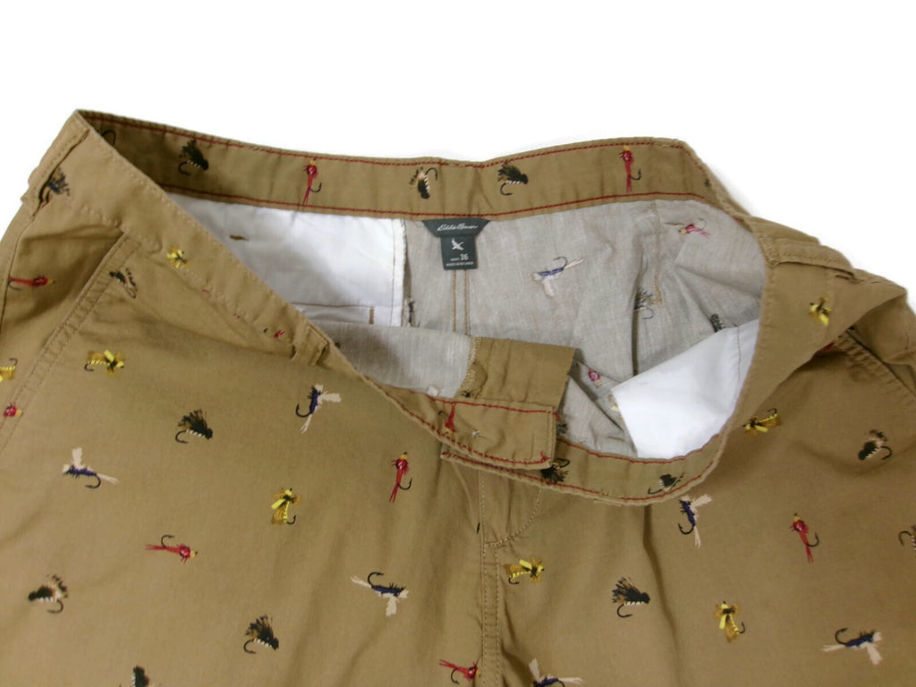 Mens Eddie Bauer Khaki Chino Shorts Tan Fly Fishing Tackle Outdoors Size 36 Nice