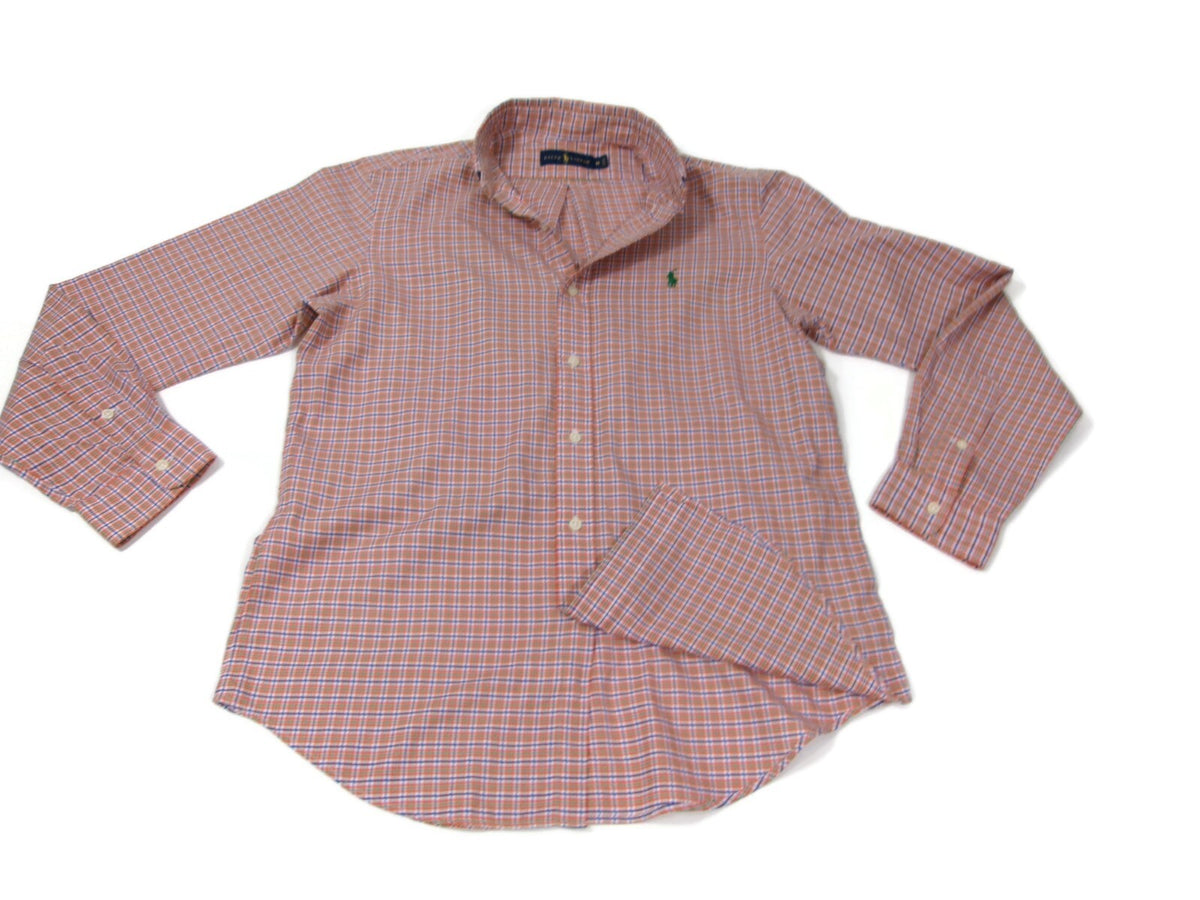 Ralph Lauren Boy's Size Medium Plaid Shirt Orange Button Down Long Sleeve