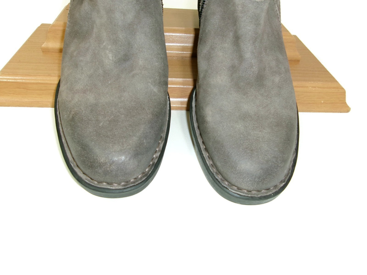 Womens BORN Gray Leather Distressed Short Ankle Boots Shoes Size 7 M Side Zip