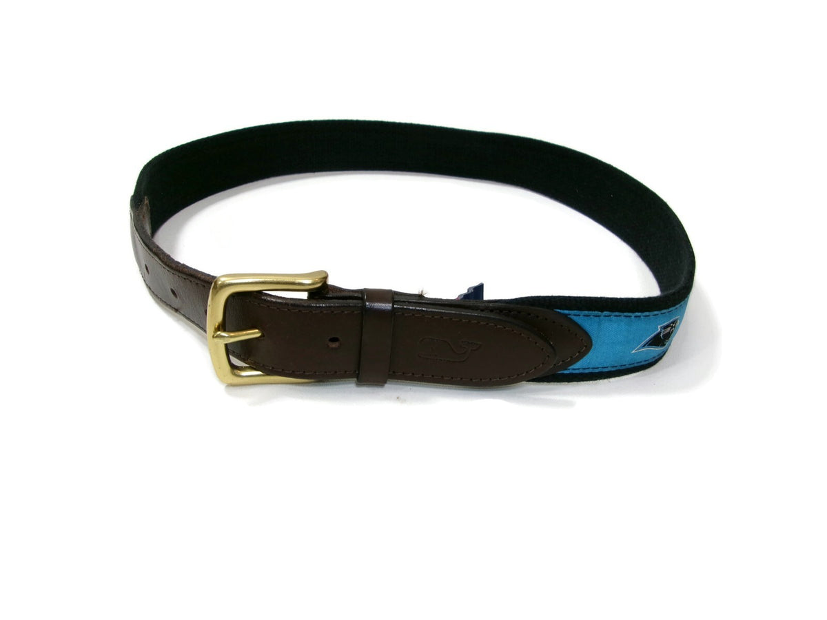 Vineyard Vines Mens Carolina Panthers Logo Team Belt Blue Size 30 Canvas Leather