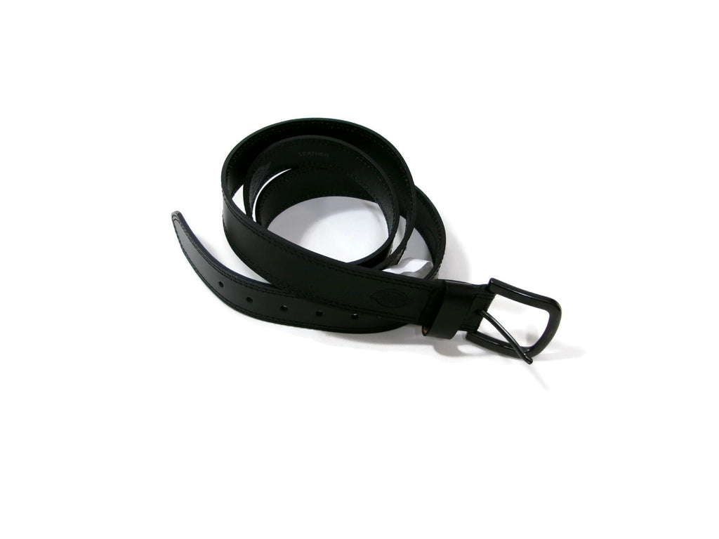Dickies Mens Black Leather Belt Size 54 Muted Black Metal Buckle Nice 1