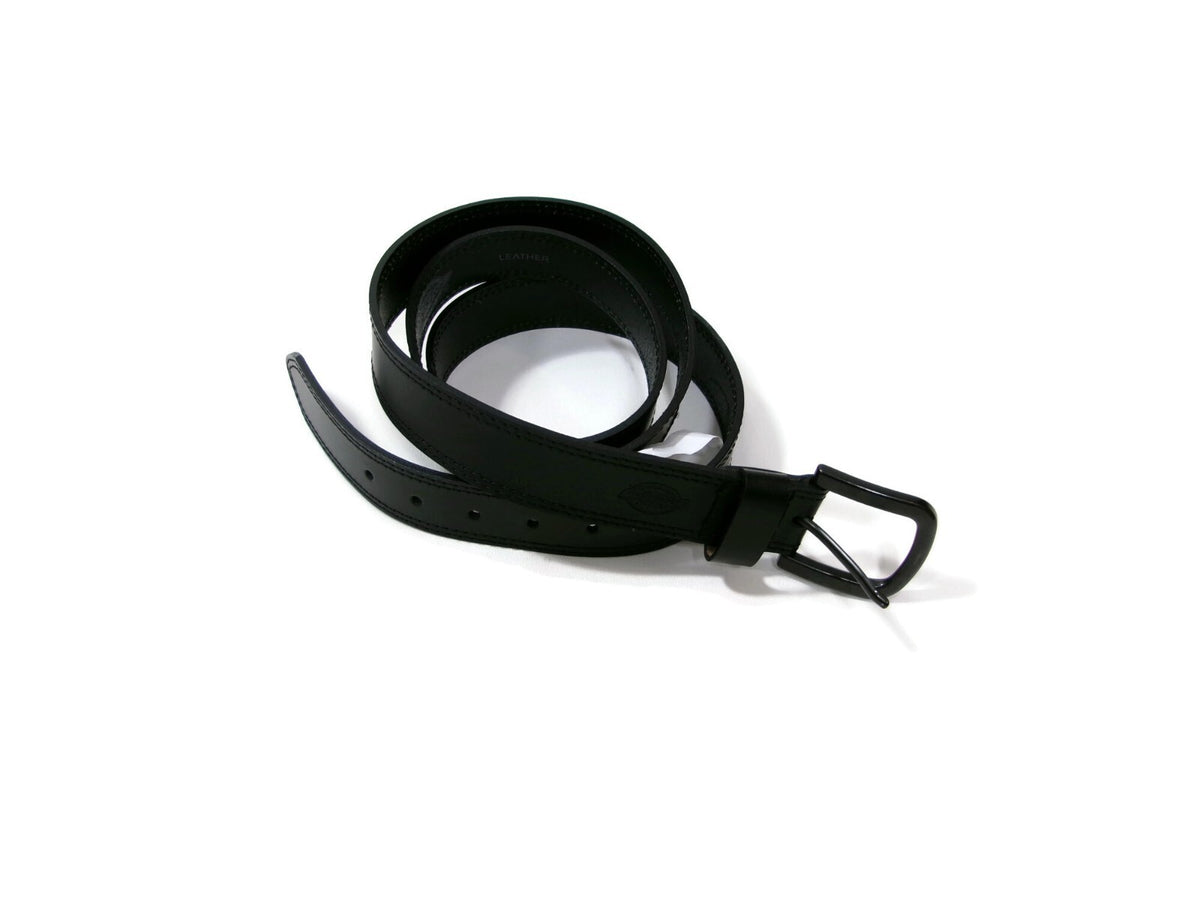 Dickies Mens Black Leather Belt Size 54 Muted Black Metal Buckle Nice 1