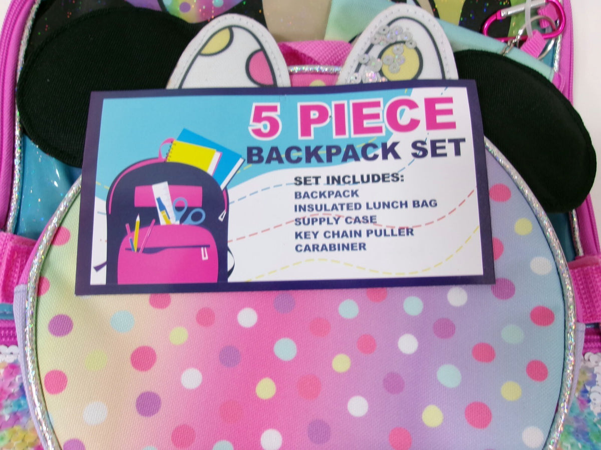 Minnie Mouse Disney 5-Piece Backpack  Set  Girls Large 16"X12" NWT
