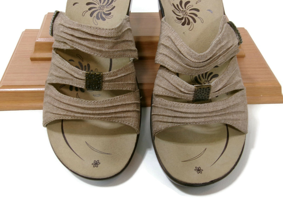 Abeo Womens Burlap Brown Sandals Shoes Size 10 N Wedge Slip-on Hook Loop Mules