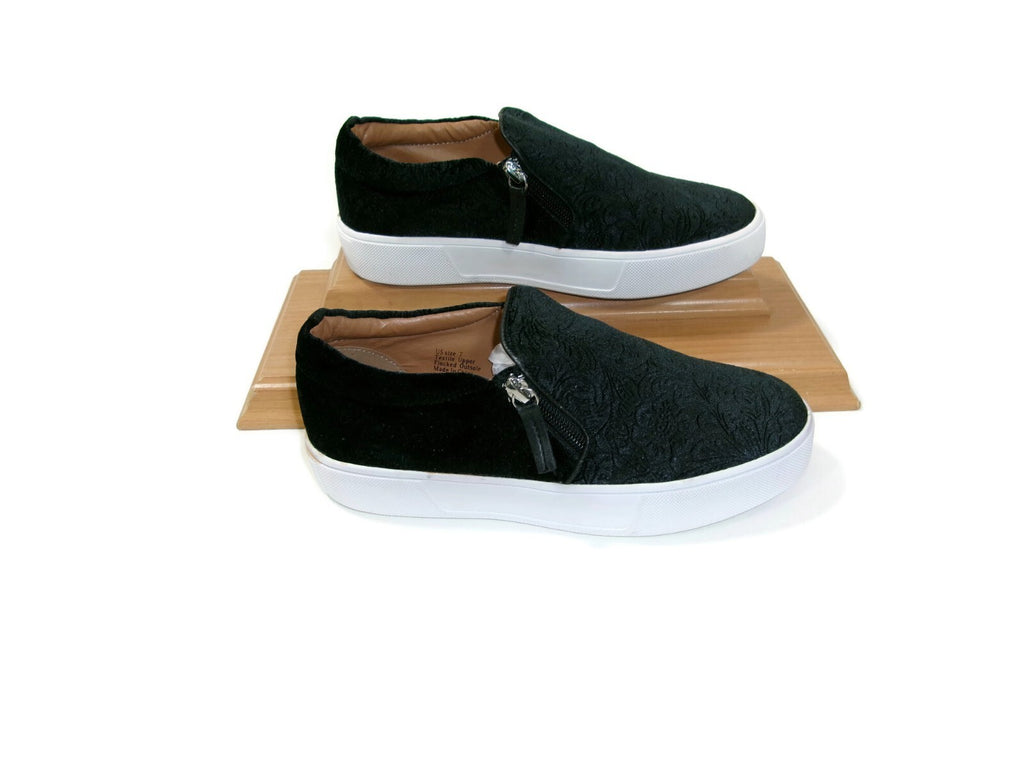 Volatile Slip On Sneakers Black Floral Crush Velvet Sneakers Womens Shoes Size 7