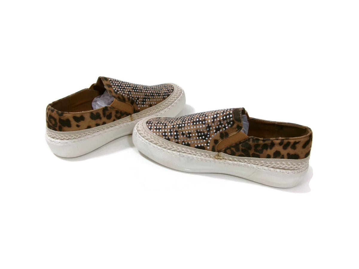 Volatile Womens Slip On Sneakers Leopard Print Rhinestones Shoes  Size 7 M