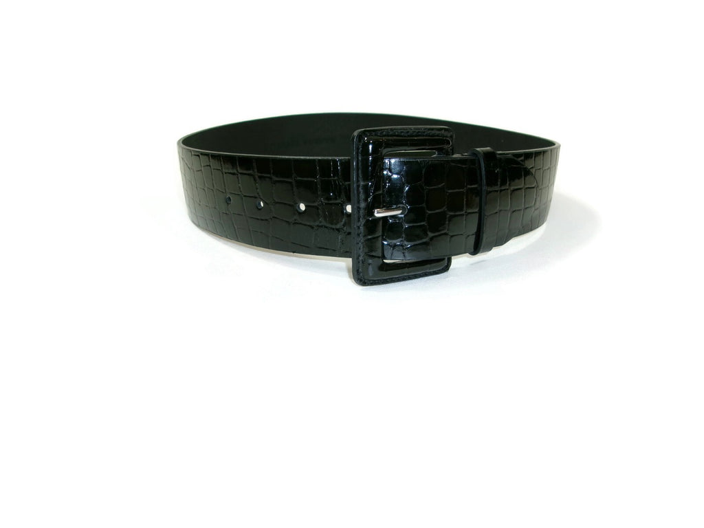 Banana Republic Womens  Wide Black Faux Leather Belt Size M Medium Croc Embossed