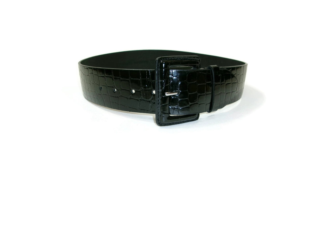 Banana Republic Womens  Wide Black Faux Leather Belt Size M Medium Croc Embossed