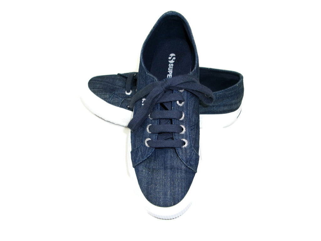 Superga Blue Sparkley Sporty Denim Cute Sneaker Women Shoes Size 6.5 US 37 Euro