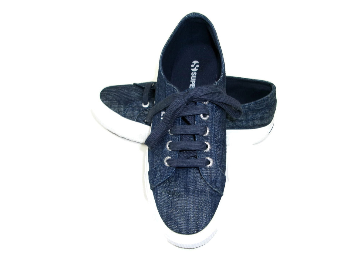 Superga Blue Sparkley Sporty Denim Cute Sneaker Women Shoes Size 6.5 US 37 Euro