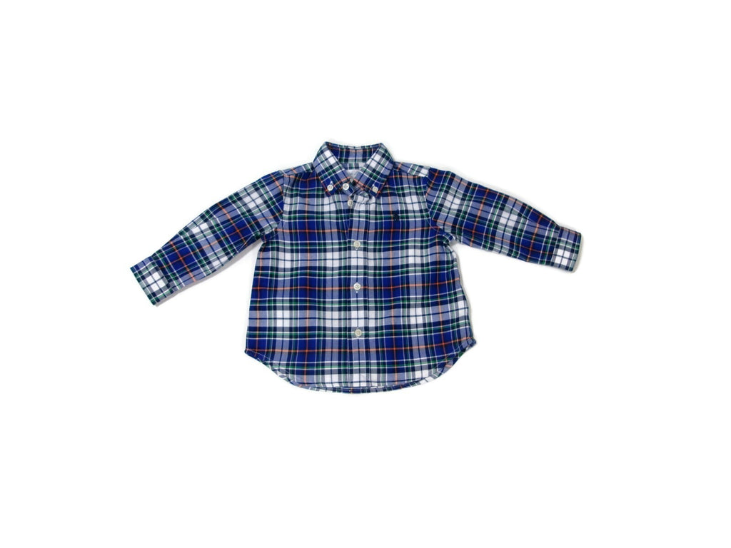 Ralph Lauren Baby Infant Boys Button Down Long Sleeve Plaid Shirt Size 9M Blue