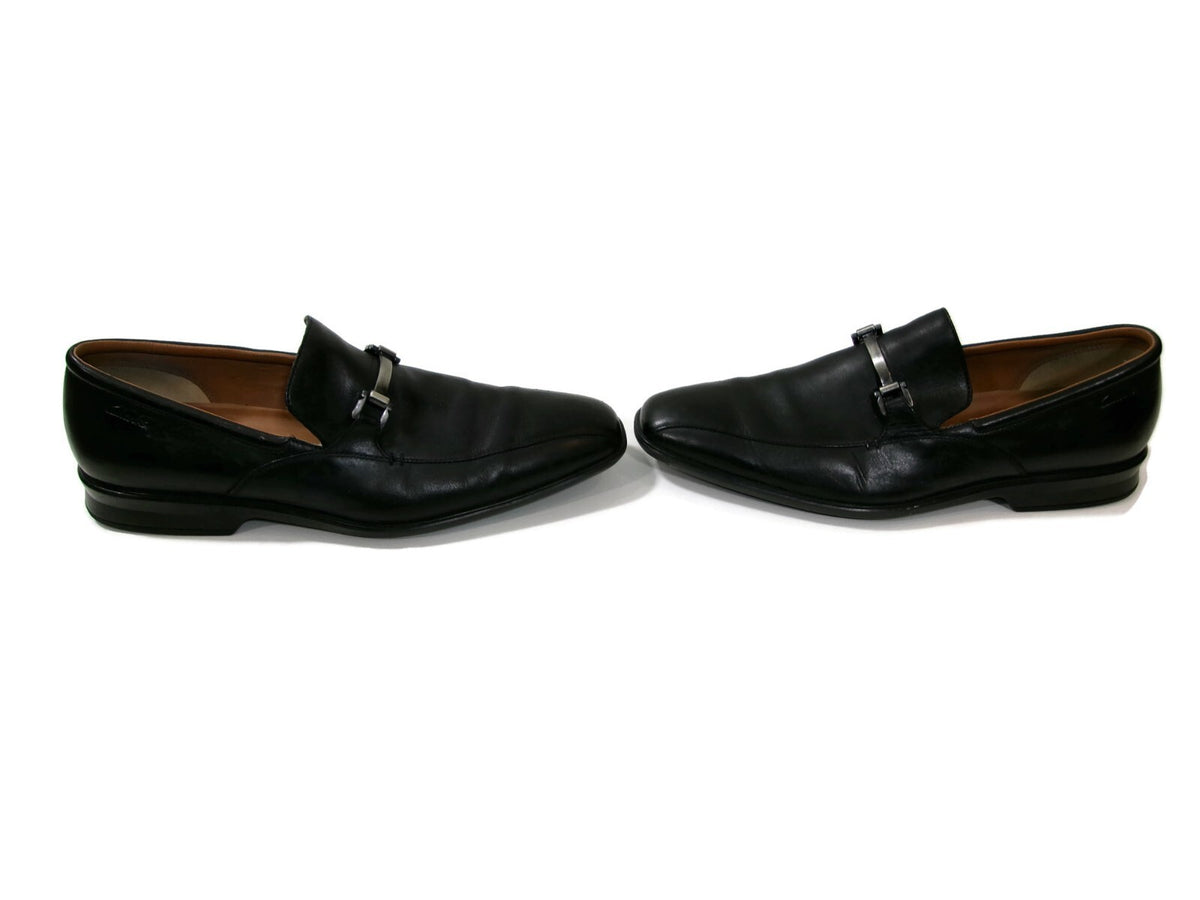 Clarks Mens Black Leather Flexible Lightweight Shoes Size 13 M w/ Silver Buckle