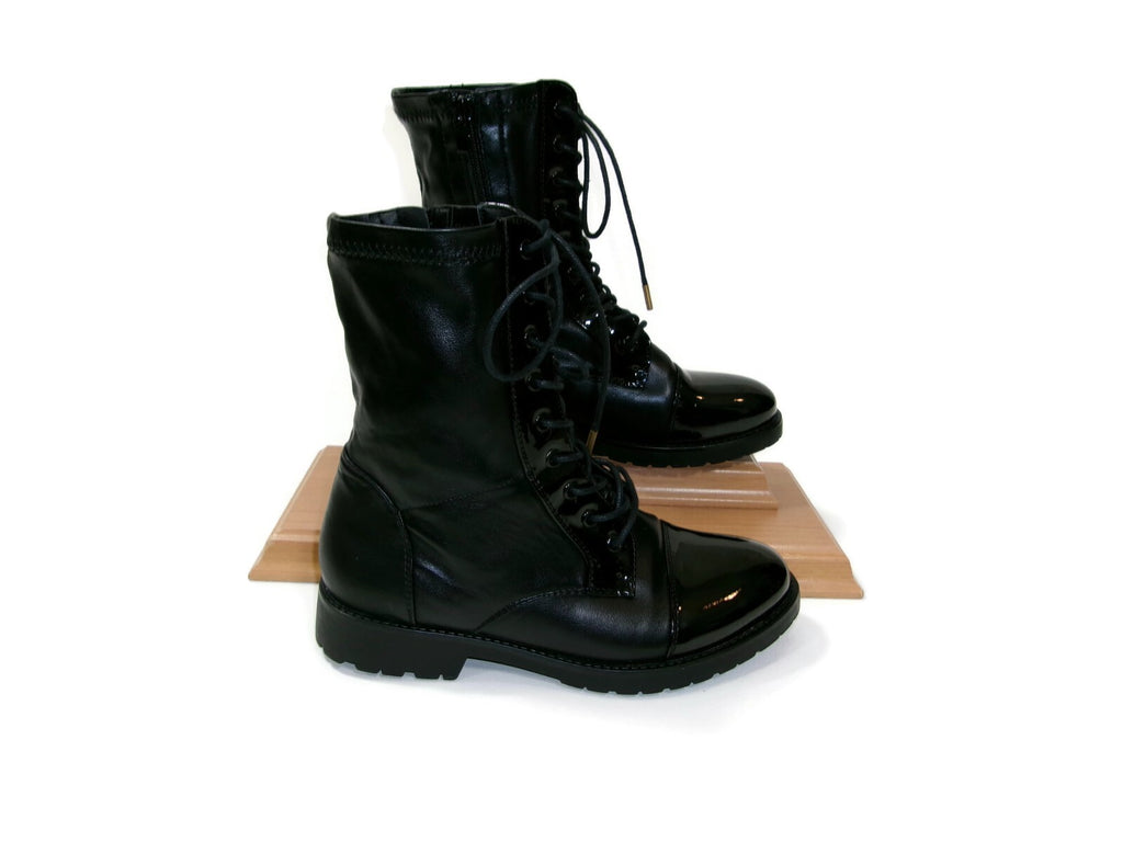 Azalea Wang Womens Teen Girls Black Lace Up Mid Ankle Boots w/Side Zip Size 7 M
