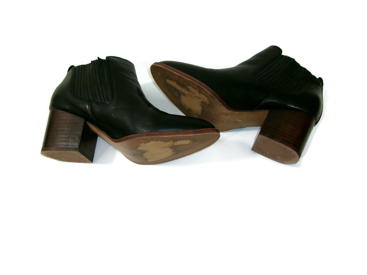 Isola Womens Boots Booties Shoes Size 7 M Black Leather Block heels Slip On