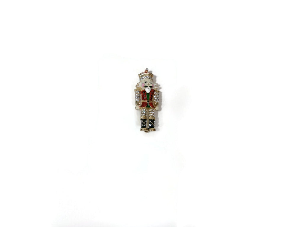 Womens Gold-Tone Crystal Nutcracker Christmas Holiday Pin Brooch NEW