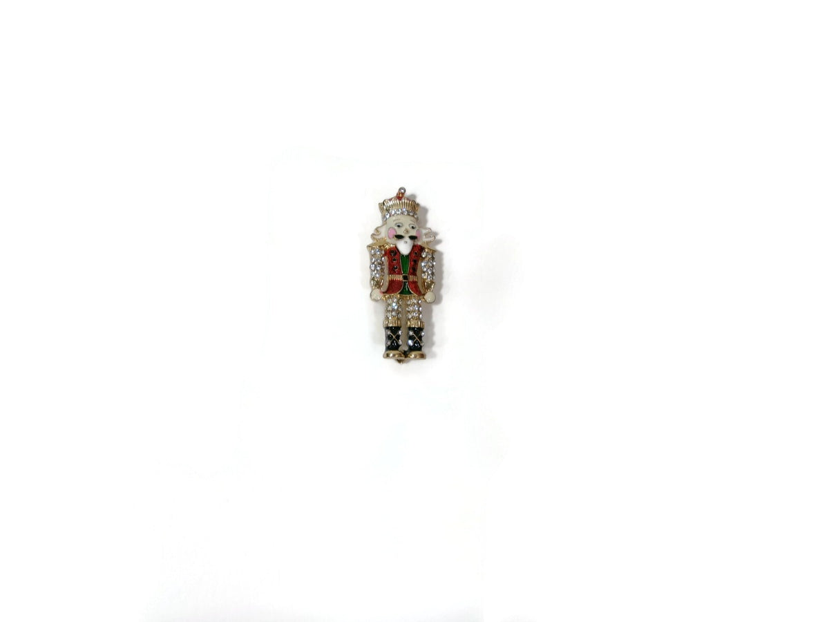 Womens Gold-Tone Crystal Nutcracker Christmas Holiday Pin Brooch NEW
