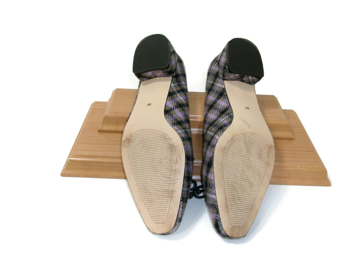 Talbots Womens Edith Flat Shoes Size 8 M Purple Black Taupe Olive Plaid
