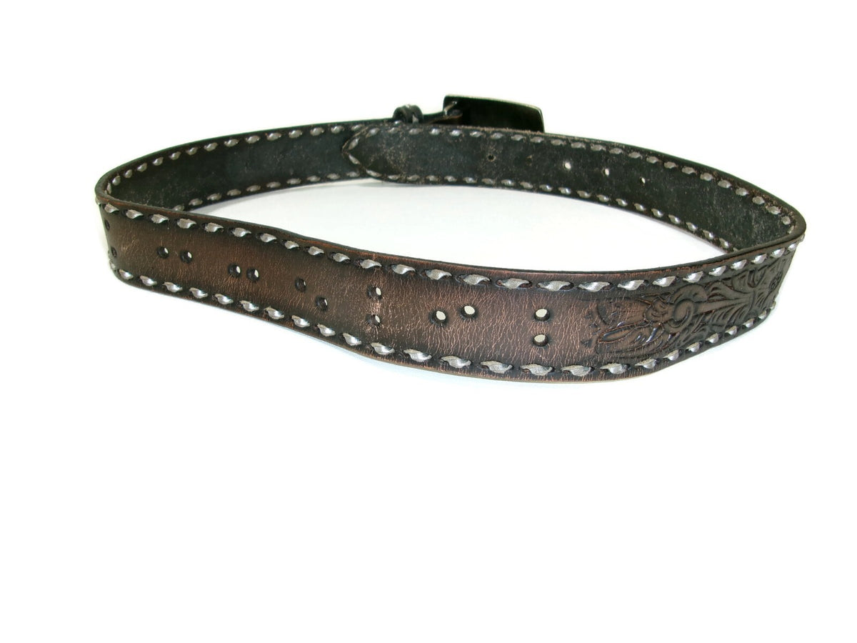 American Eagle Distress Silver Buckle Hand Tool & Made Brown  Belt Size M Unisex