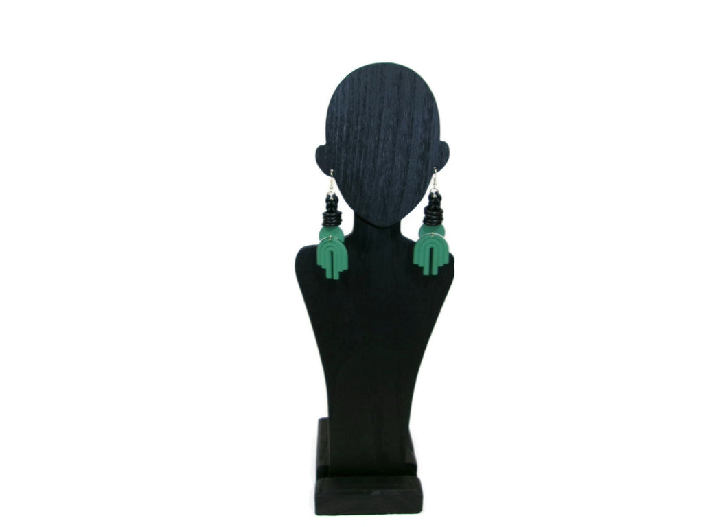Womens Ear Candy Statement Drop Earrings Long Green Black Unique Design