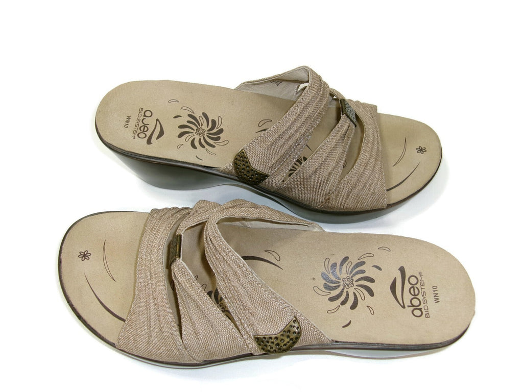 Abeo Womens Burlap Brown Sandals Shoes Size 10 N Wedge Slip-on Hook Loop Mules
