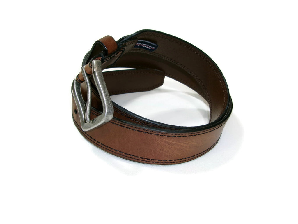 Roundtree & Yorke Mens Distressed Genuine Brown Leather Casual Belt Size 42