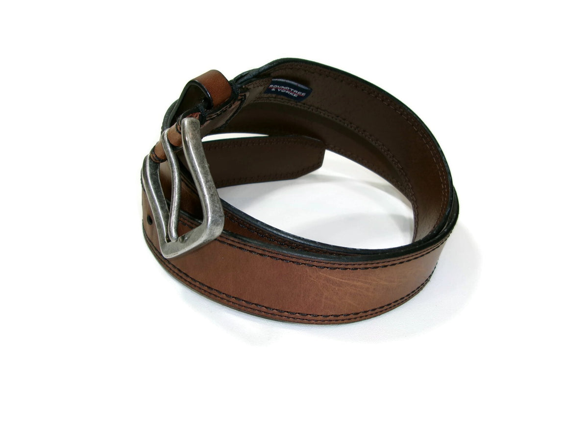 Roundtree & Yorke Mens Distressed Genuine Brown Leather Casual Belt Size 42
