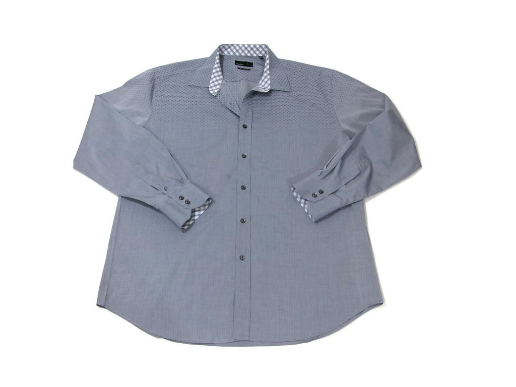 Quieti Men Dress Shirt Size XXL Men 100% Fine Cotton Gray White Long Sleeve