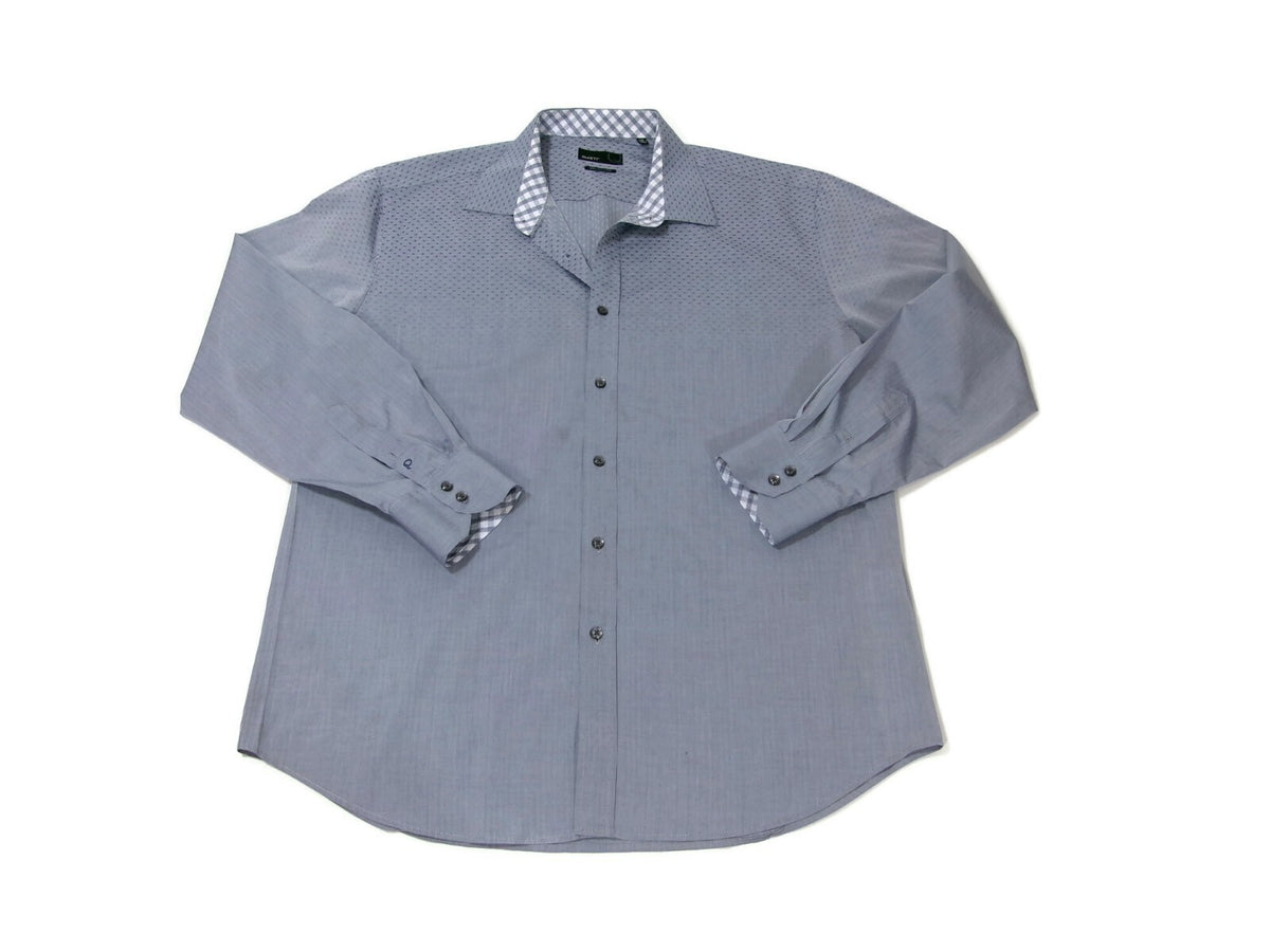 Quieti Men Dress Shirt Size XXL Men 100% Fine Cotton Gray White Long Sleeve