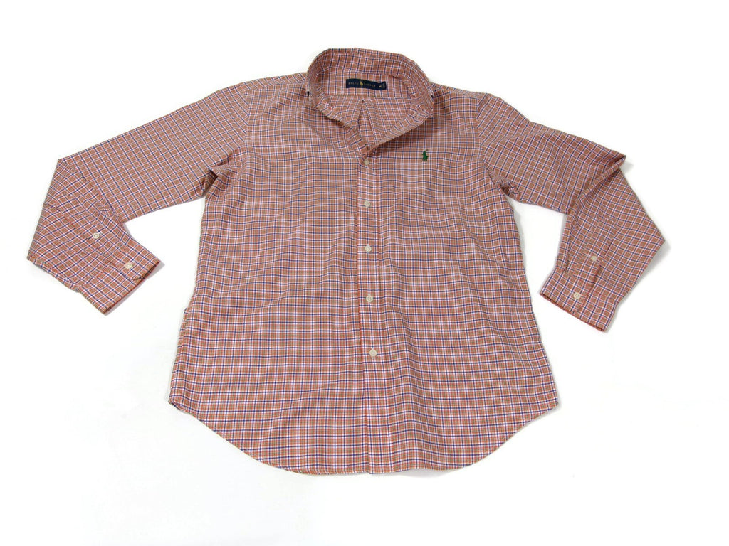 Ralph Lauren Boy's Size Medium Plaid Shirt Orange Button Down Long Sleeve