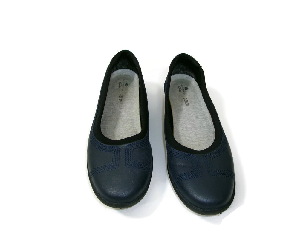 Clarks Womens Comfy Cushion Soft Cloudsteppers Blue Leather Flats  Shoes Size 9