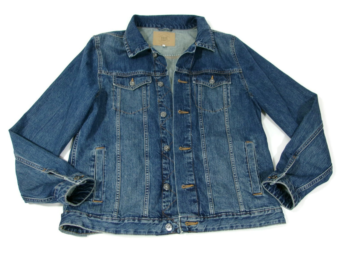 TRUE CRAFT Mens Distressed Relaxed Denim Jean Jacket Size M Medium