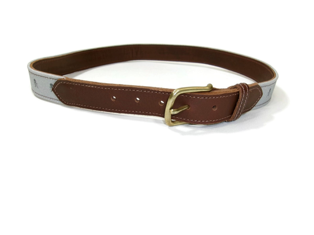 TSG Outfitting Co. Brown Leather &  Skull Covered Canvas Mens Belt Size 34
