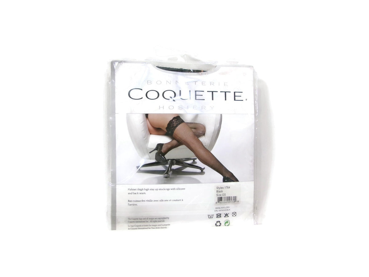 COQUETTE Womens Black Hosiery FishNet Thigh High Stockings One Size  OS