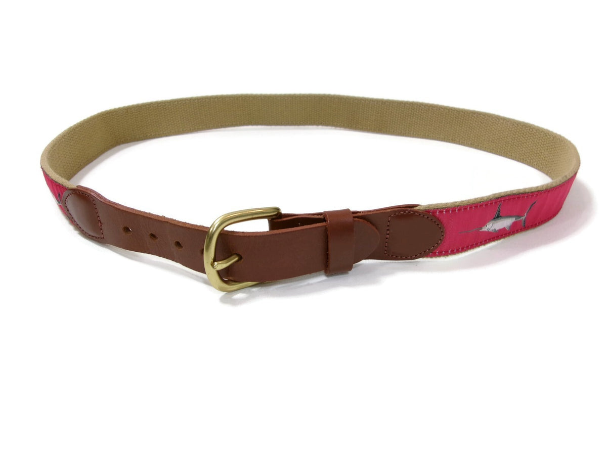 Leather Man LTD Red Marlin Fish Fishermens Belt Canva & Leather Size 36