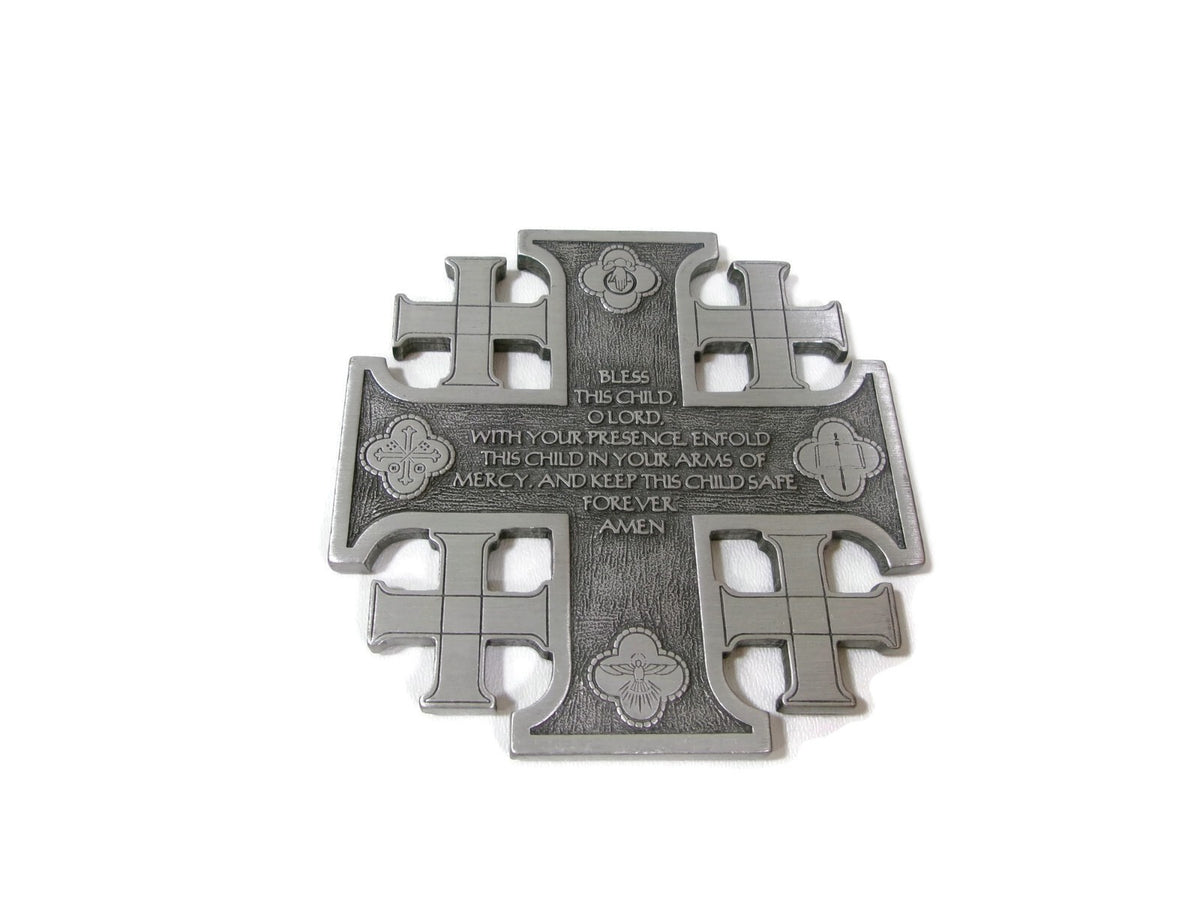 Vintage  Pewter Wall Crucifix JERUSALEM Cross Washington National Cathedral