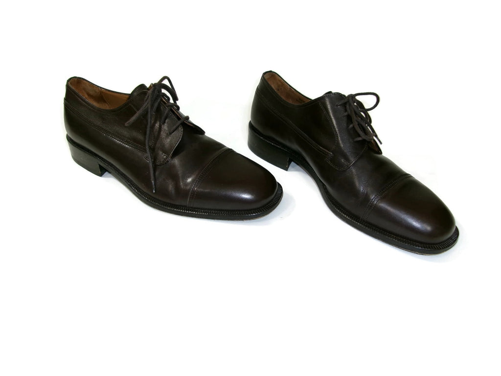 Bally Mens Dress Shoes Size 9 US / 8 EU Dark Brown Cap Toe Leather Oxfords