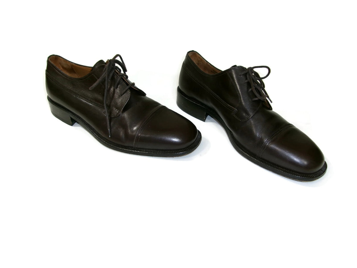 Bally Mens Dress Shoes Size 9 US / 8 EU Dark Brown Cap Toe Leather Oxfords