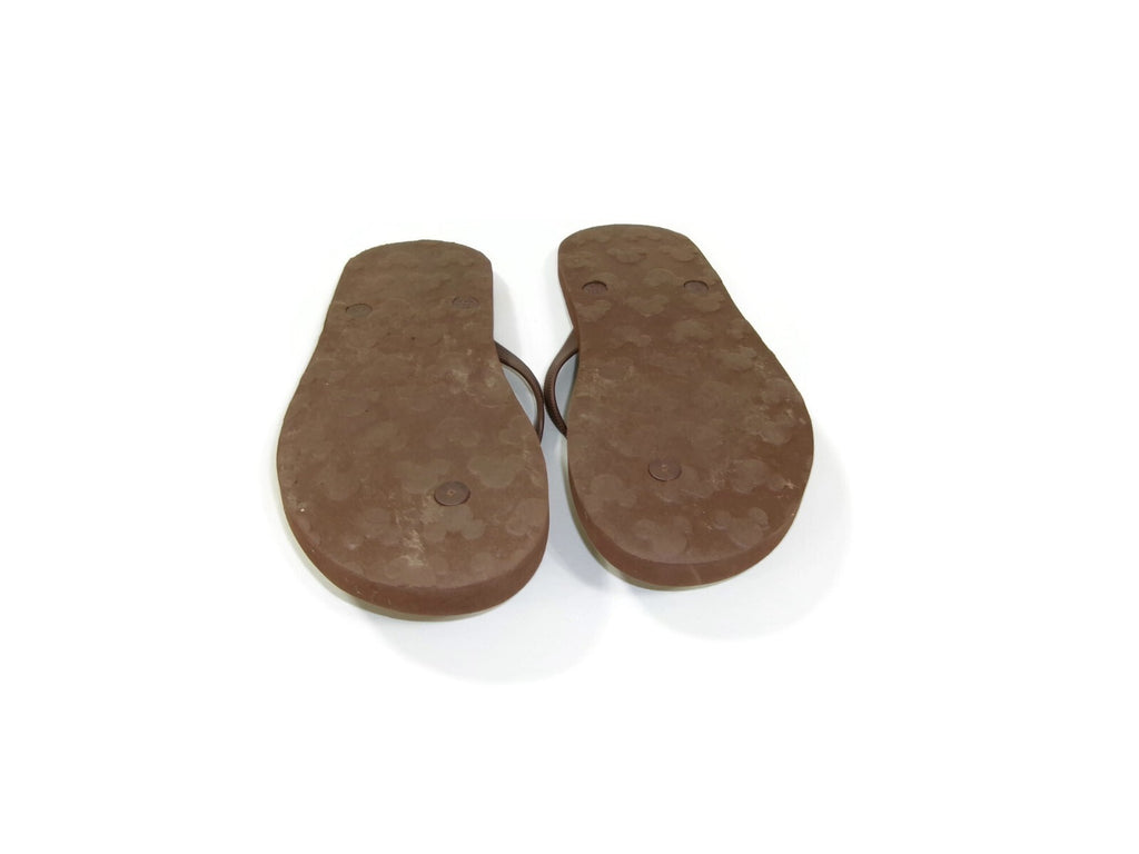 Walt Disney World Mens Flip Flops w/ Multi Park Logo Patterns Brown Size M 6 - 7