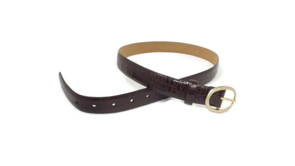 LIZ CLAIBORNE Womens BROWN Croc embossed Genuine Top Grain Cowhide Belt Medium