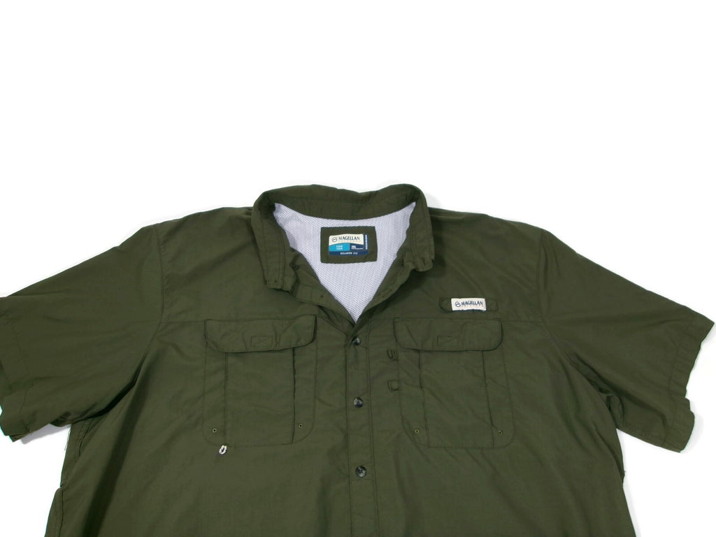 Magellan Outdoors Mens Fish Gear Olive Green Shirt  Relax Moisture Wick Size 3XL