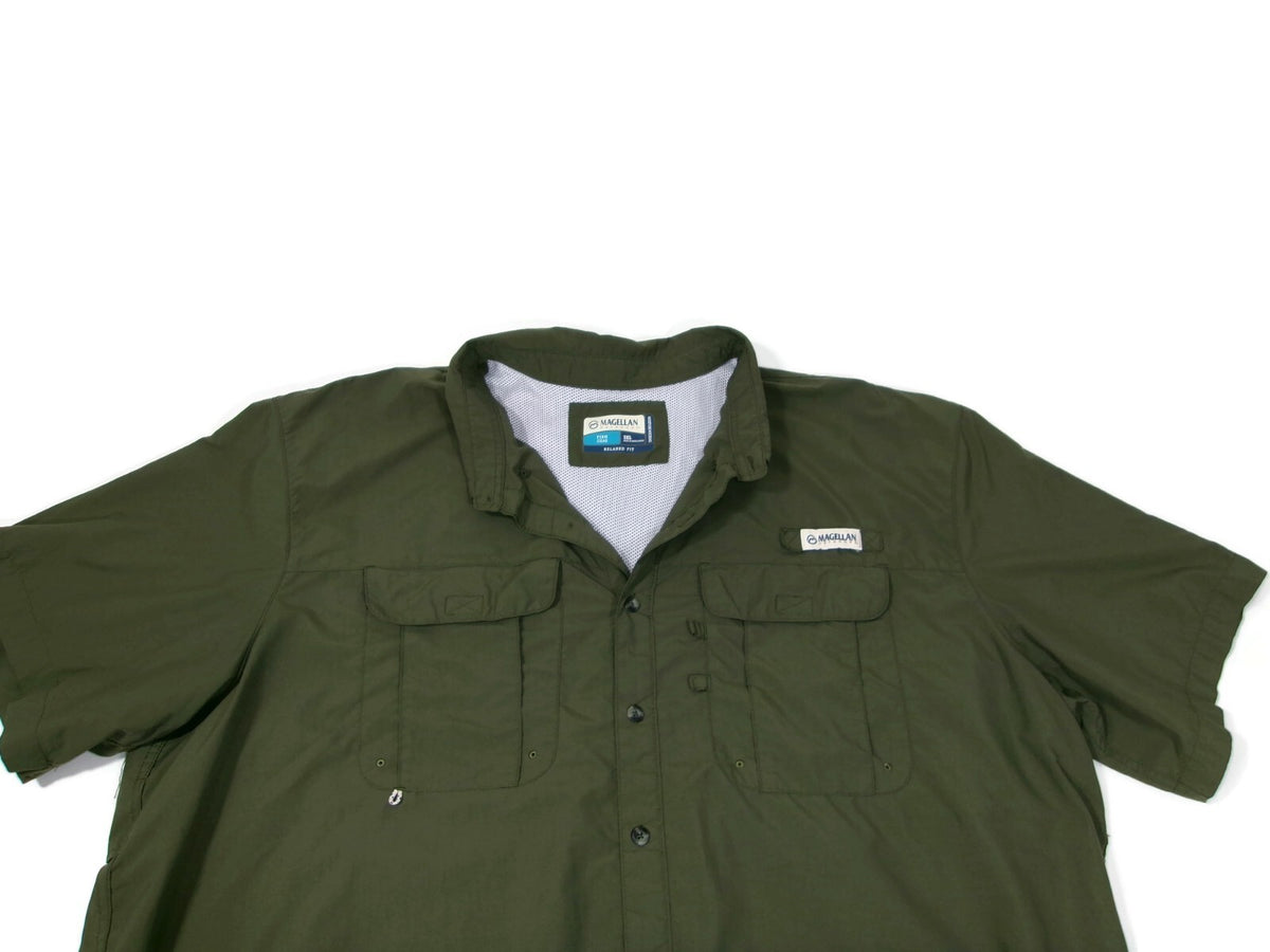 Magellan Outdoors Mens Fish Gear Olive Green Shirt  Relax Moisture Wick Size 3XL