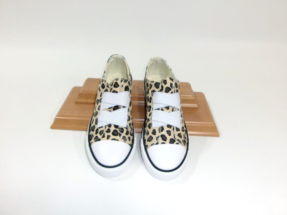 New Girls L & D MEMORY Foam Cheetah Leopard Print  CANVAS SLIP ON Shoes Size 3 M