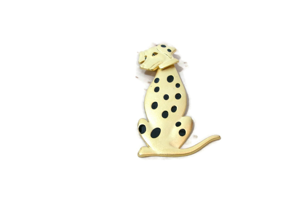 Vintage Dalmation Brooch Pin Brushed Gold Tone Dog with Attached Head Body Moves