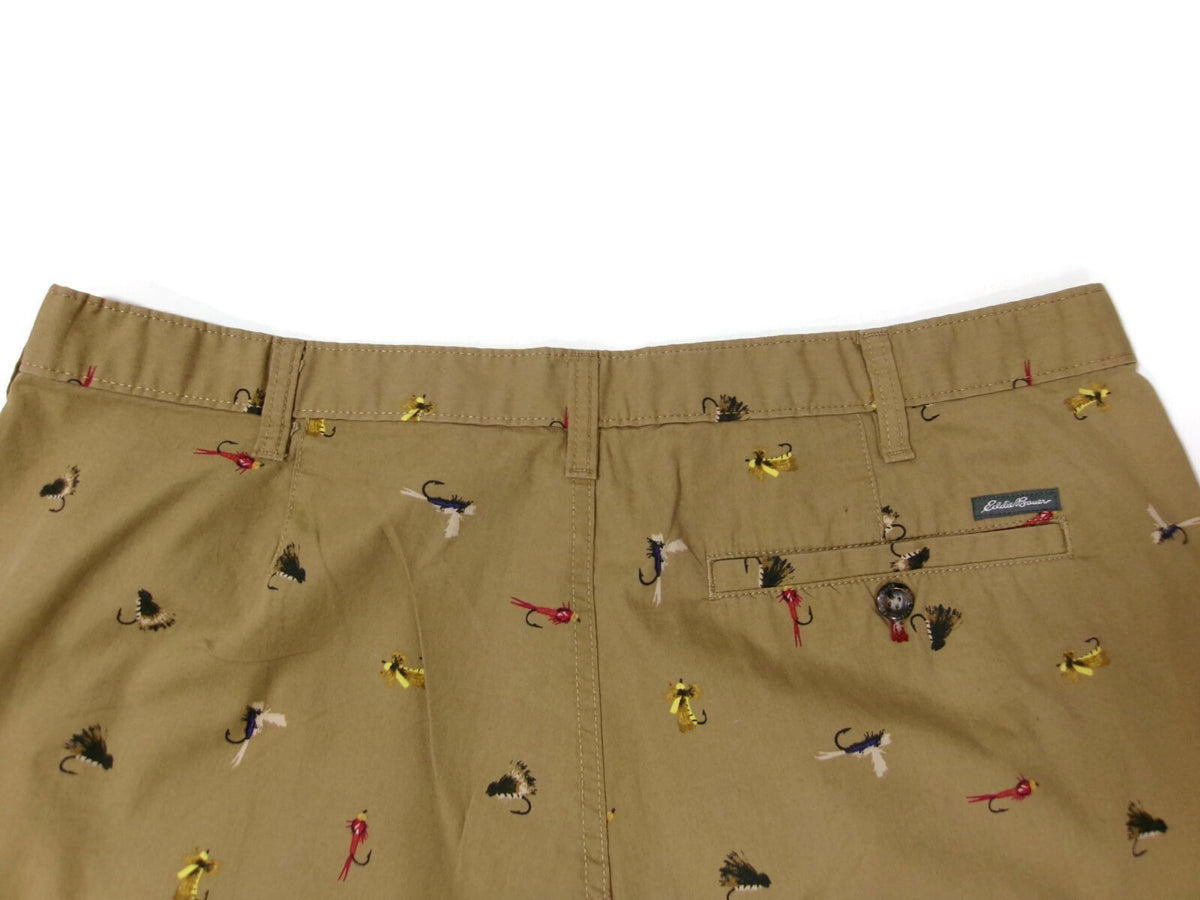 Mens Eddie Bauer Khaki Chino Shorts Tan Fly Fishing Tackle Outdoors Size 36 Nice