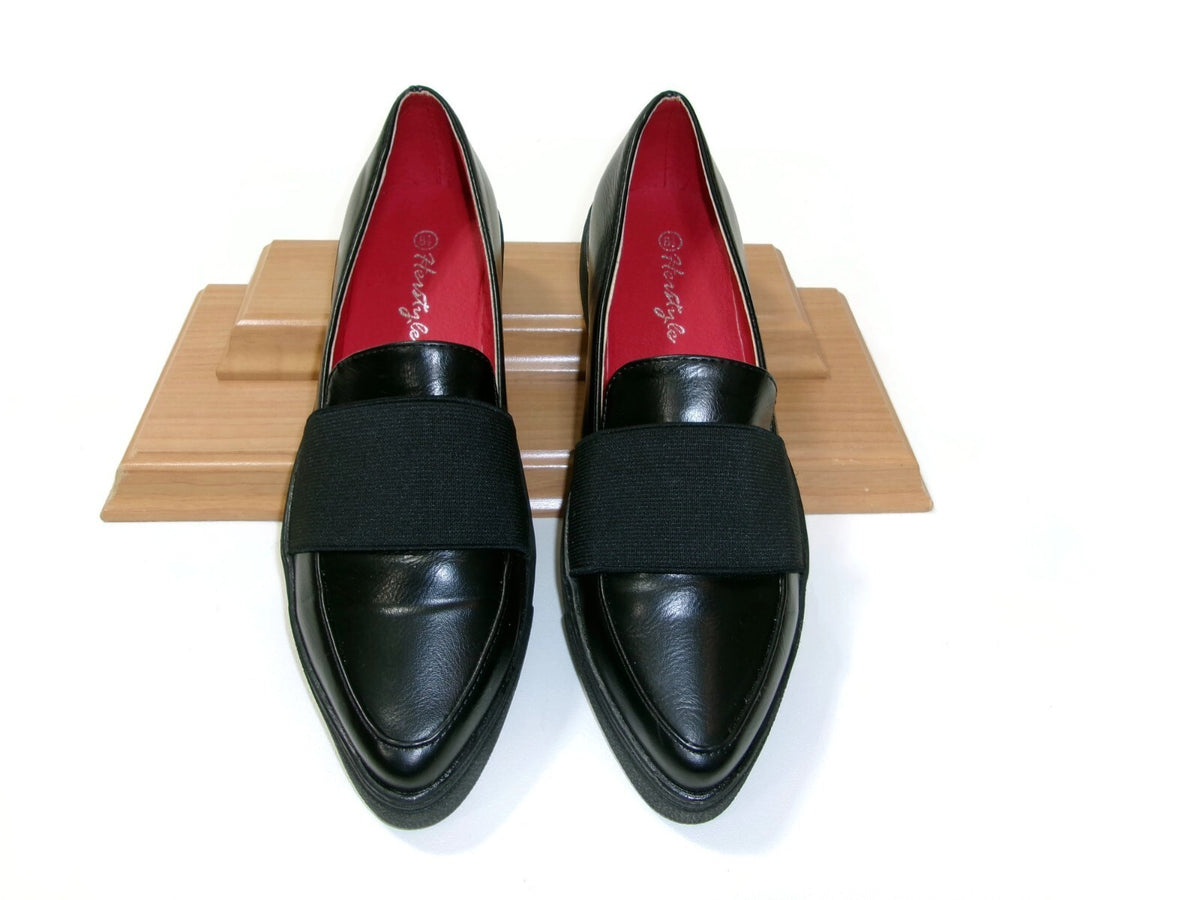Herstyle Womens Black Wide Elastic Band Loafers Shoes size 8.5 M Red Inner Soles