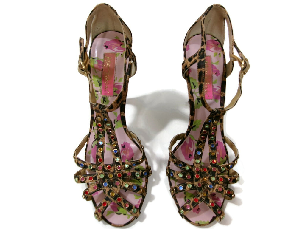 Womens Betsey Johnson Cheetah Print Sandals Shoes Size  6 M with Rhinestones