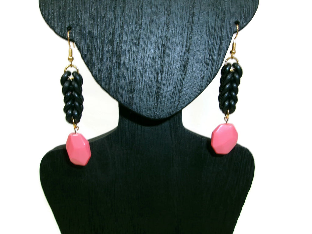 Womens Ear Candy Statement Drop Earrings Pretty Coral  w/ Unique Rubber Design