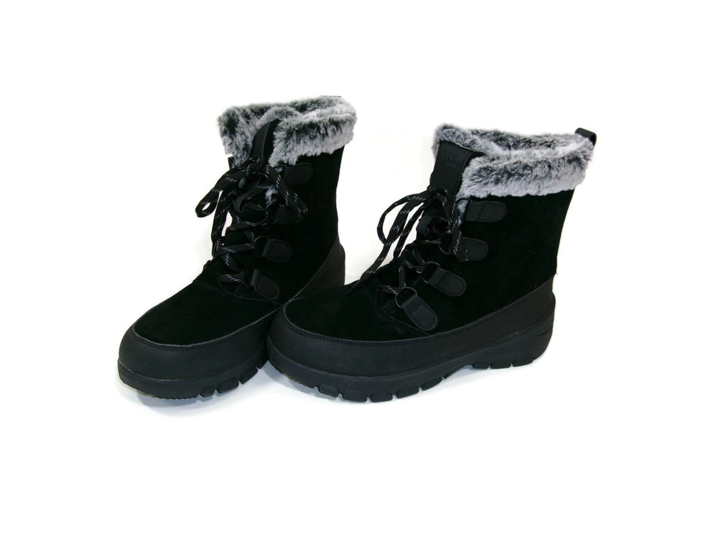 Womens  Black Suede & Warm Faux Fur Lined Winter Snow Boots Shoes Size 11 M