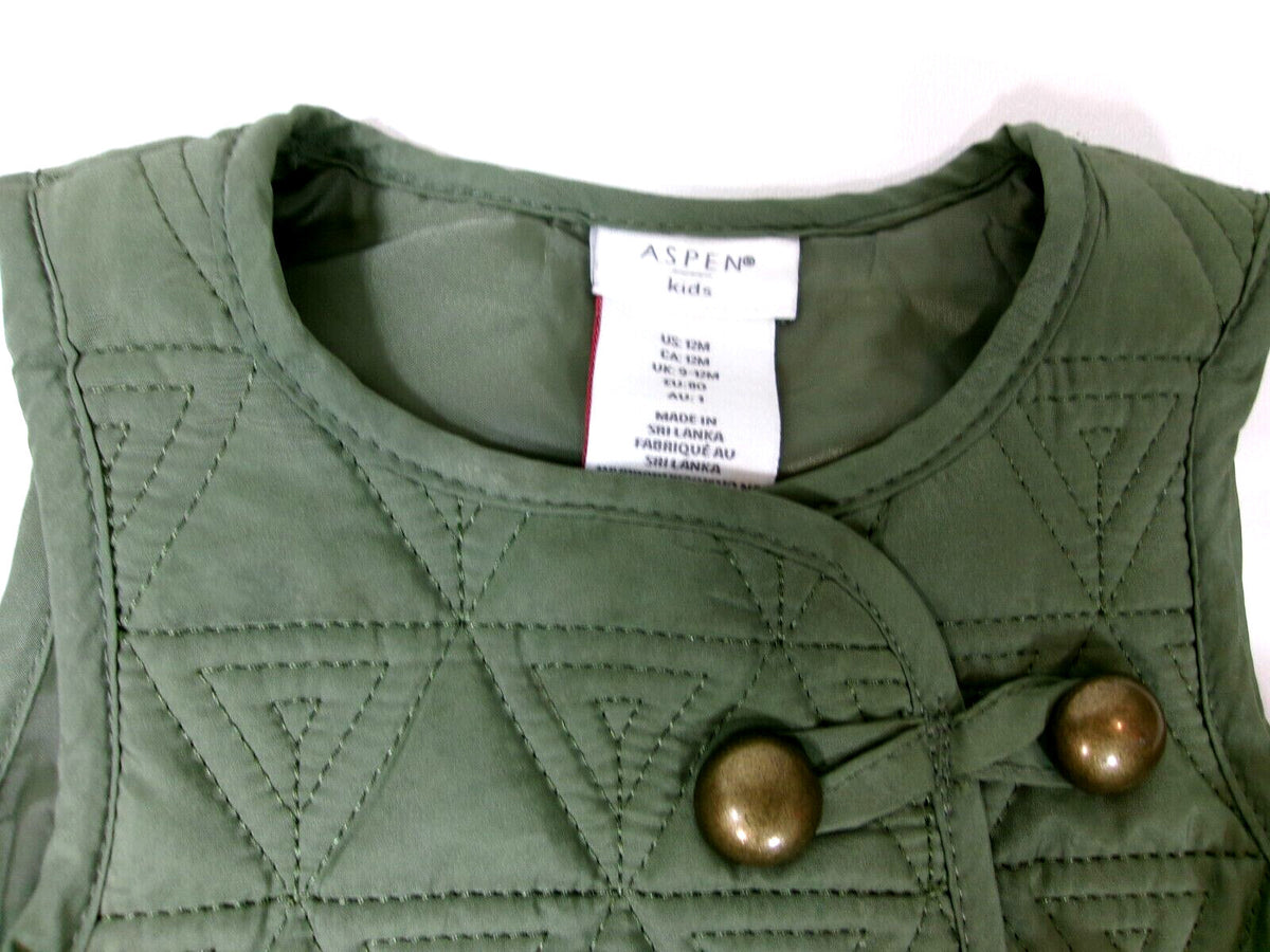 Aspen Kids Toddler Girls Quilted Olive Green  Puffer Vest Jacket Size 12 M