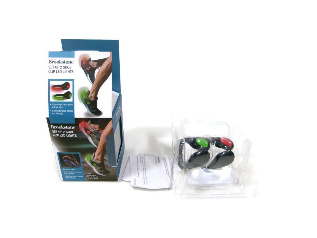 Brookstone Set of 2 Shoe Clips  Led Lights Bikers Joggers Red Green Flashing NEW